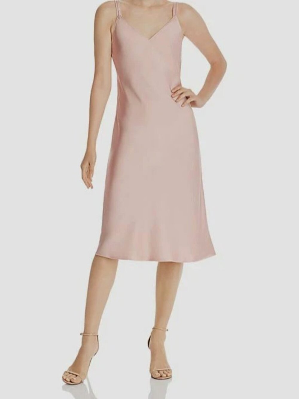 Helmut Lang Women's Pink Sleeveless V-Neck Strappy Midi Slip Dress Size 6